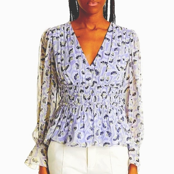 Rebecca Taylor Tops - NWT Rebecca Taylor Deco Floral Print Silk Blouse Fleur Aster Ruffle Peplum Sz 8